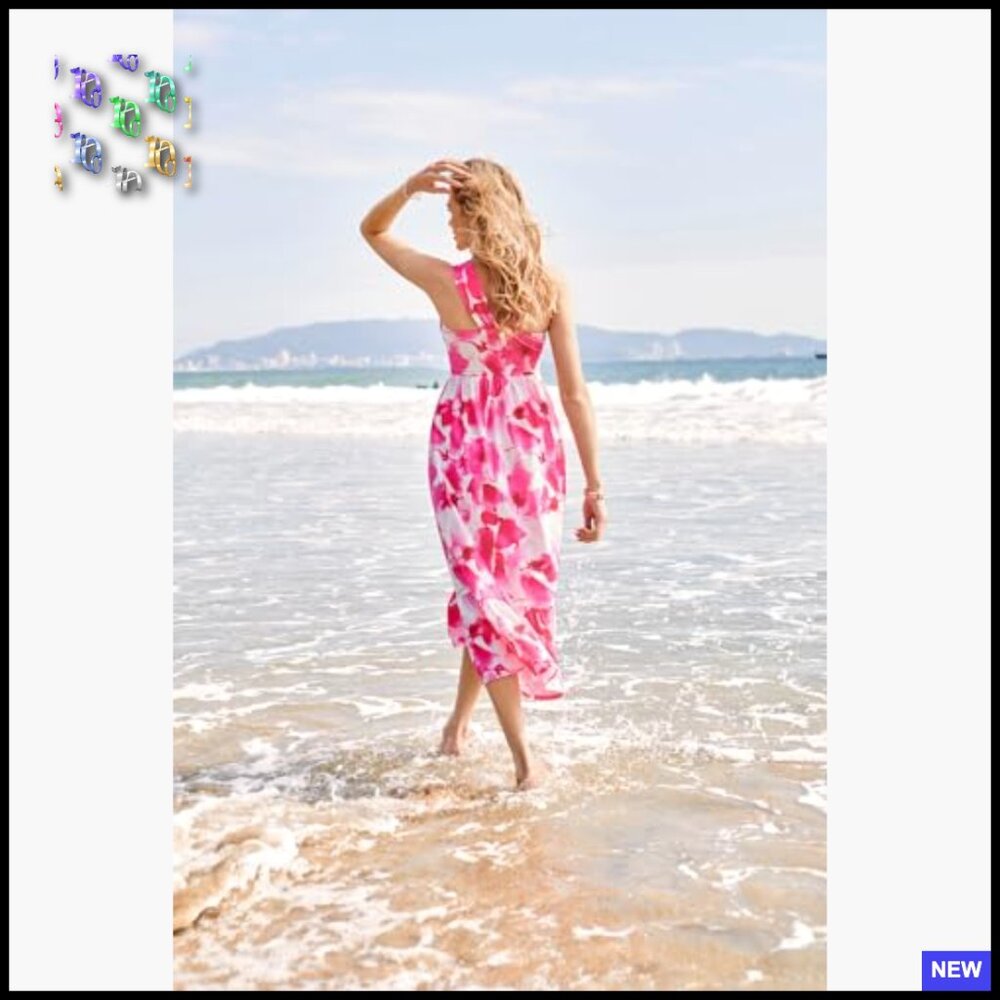 Floral Maxi Dress Boho Halter Sundress Flowy Ruffle Beach Vacation Wear - Picture 5 of 7